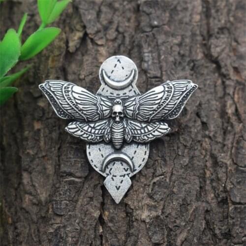 Dead Head Skull Butterfly Hawkmoth Brooch Wiccan Moon Pins Witchy Pagan Jewelry