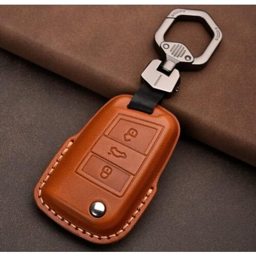 Genuine Leather Key Case Cover For VW Polo Golf 7 Tiguan for Skoda Octavia Kodiaq Karoq for SEAT Ateca Leon Ibiza 2015 2016 2017