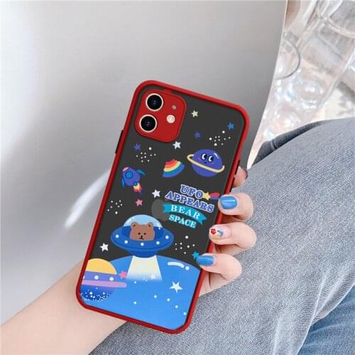 JAMULAR Cute Space Planet Bear Phone Case For iPhone 11 Pro XS MAX XR SE2020 X 8 7 6Plus Animal Shockproof Cover Matte Coque Bag