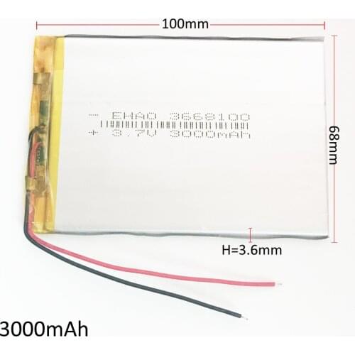 EHAO 3668100 3.7V 3000mAh Lithium Polymer Li-Po Rechargeable Battery For Mp3 GPS PSP e-books power bank Tablet PC Laptop PAD