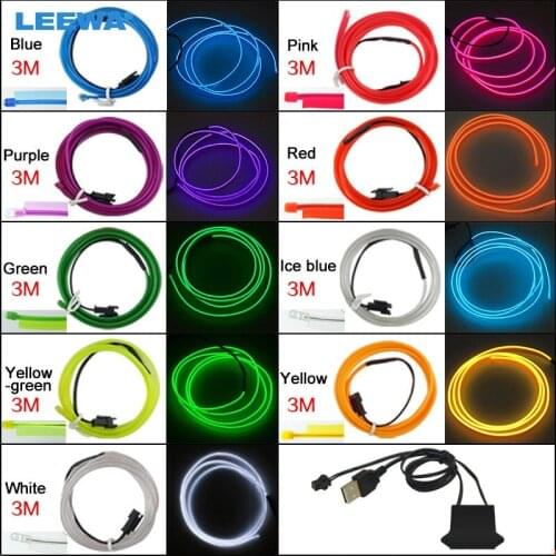FEELDO 12V USB Power Inverter 3M 9-color Car Flexible Moulding EL Neon Glow Lighting Rope Strip With Fin #CA5770