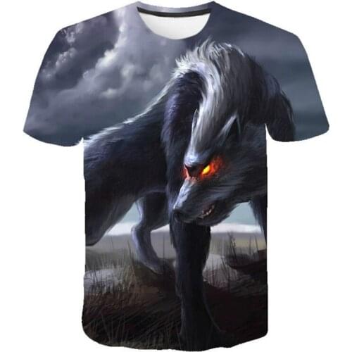 3D printing T-shirt wolf head print short-sleeved mens fashion streetwear O-neck short-sleeved top 2021 summer new