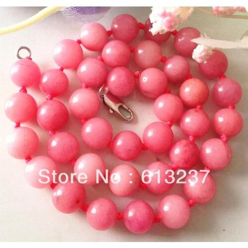 Hot free Shipping new 2014 Fashion Style diy Pink chalcedony stone 10mm Beads chain strand Necklace 18 " MY3307