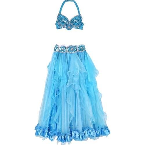 New 2019 Performance Beads Belly Dancing Oriental Dance Costumes 3pcs Set (Bra, Belt, Skirt) Belly Dance Costume