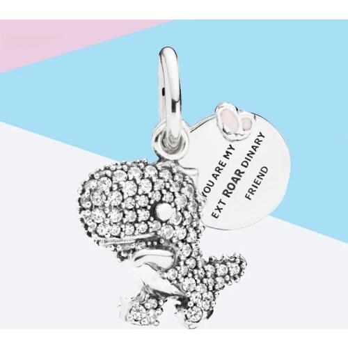 LByzHan 100% 925 Sterling Silver Zircon-Set Baby Dinosaur CZ Beads fit Original 3mm Bracelets & Bangles DIY Jewelry 1543