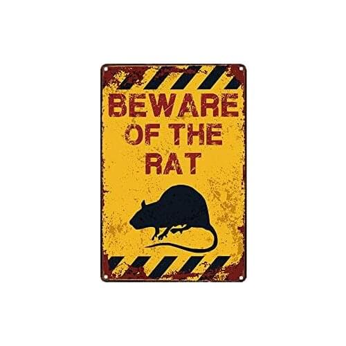 Metal Sign - Warning Beware of Rat Tin Sign Retro Plaque Poster 8 X12 Inch Wall Decor