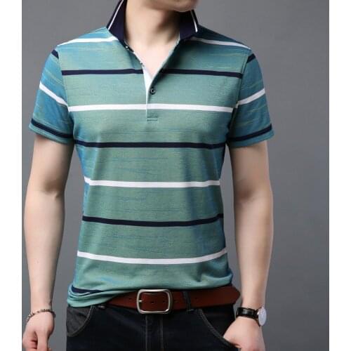 Polo Top Quality US Shirt Men 2020 New Business Wide Striped Design Gradient Short Sleeve Summer Cotton polos para hombre F6806