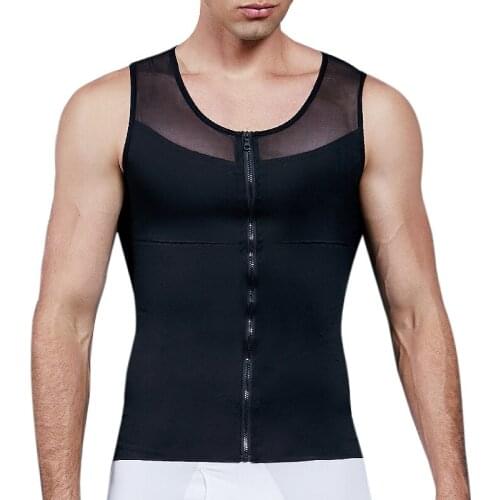 Men Zipper Strong Compression Shirt to Hide Gynecomastia Body Shaper Chest Slimming Workout Waist Trainer Shapers Undershirt