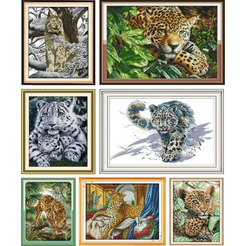 Life of A Leopard Cross Stitch Kits 11CT14CT Animal Printed Pattern Crafts Chinese Needlework DMC Counted Embroidery Accessories