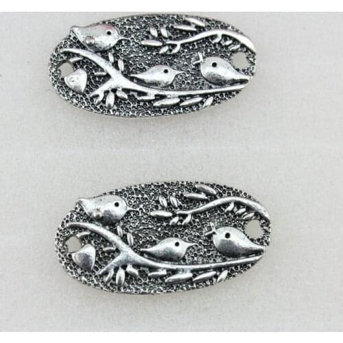 Set of 20 pcs badge tag bird bezel oval antique bronze silver connector zinc alloy charm jewelry accessories 36*19mm AY0036