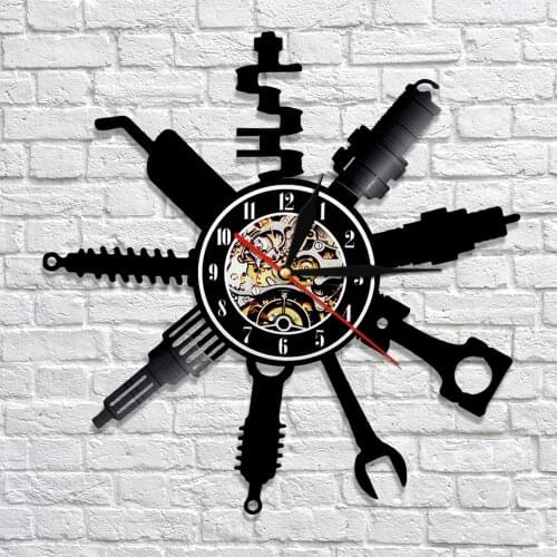 Auto Repair Shop Wall Sign Decorative Modern Wall Clock Car Mechanic Service Workshop Vinyl Record Clock Garage Repairman Gift