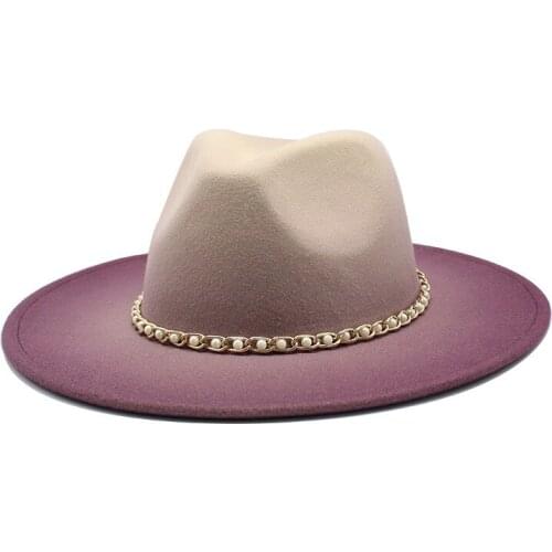 New Wide Brim wool Fedora Hat For Women Wool Felt Hats For Men Fall Winter 2-color gradient Panama Gamble Jazz Cap