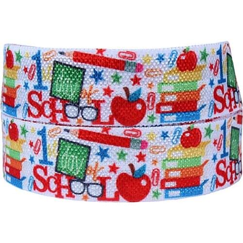New arrival school study series printed foe ribbon, 50 yards 5/8" school kids fold over elastic for headbands material