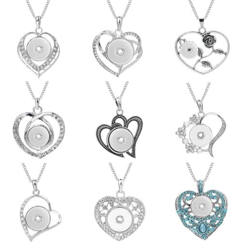 New Snap Jewelry Snap Button Necklace Lover Heart Metal Rhinestone Snap Button Jewelry Fit 18mm Snap Buttons DIY Accessories