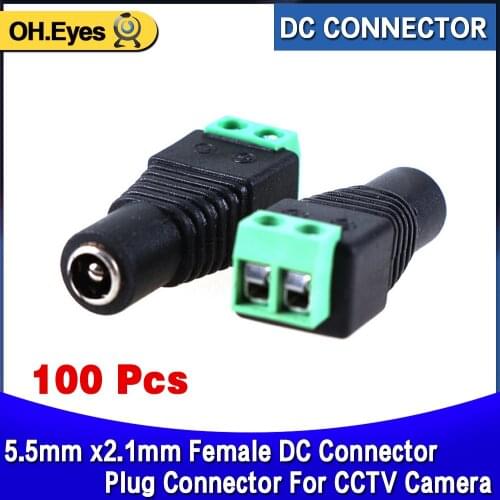 OH.eyes 100pcs/lot Female DC Connector 5.5/2.1mm CCTV UTP DC Power Plug Adapter Cable DC/AC 2/Camera Video Balun
