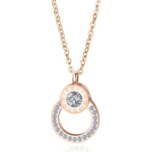 Round Roman numerals CZ Rose Gold Color Pendant Necklace For Women Stainless Steel Link Chain Jewelry Gift Dropshipping