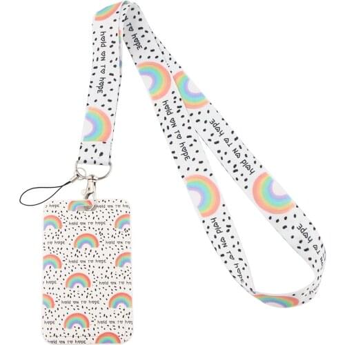 PF143 Dongmanli Rainbow Neck Strap Lanyard Credit Card ID Holder Bag Student Keychain Key Ring Holder Card Cover Badge