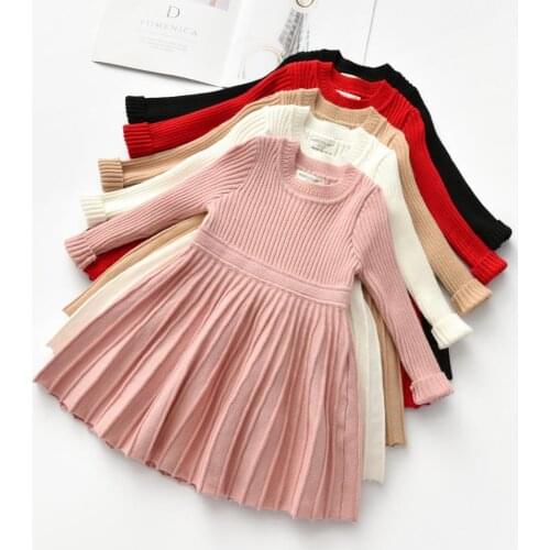 Long Sleeve Sweater Dress Girls Princess Knitted Pleated Dresses Christmas Girl Clothes DT211