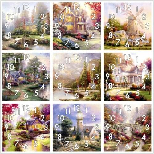 Full Diamond Painting Cross Stitch Scenery Forest With Clock Mechanism Mosaic 5D Diy Square Round 3d Embroidery Gift HM101