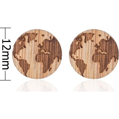 Daisies World Map Shape Wooden Stud Earrings Earth Map Ear Studs For Women Men Jewelry Girl Couple Bijoux Femme