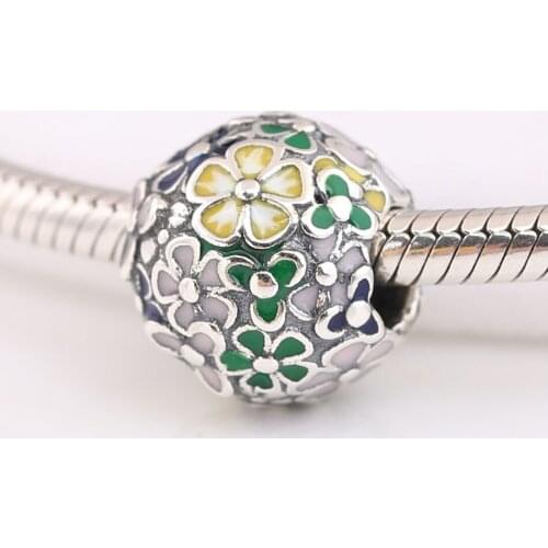 Authentic S925 Mixed Enamel Classic Flower Arrangement Bead Charm for Women Bracelet Bangle DIY Jewelry