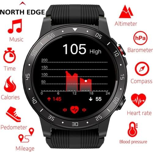 North Edge Smart Digital Watch Men Running Sport GPS Watches Bluetooth Phone Call Waterproof Heart Rate Compass Altitude Clock