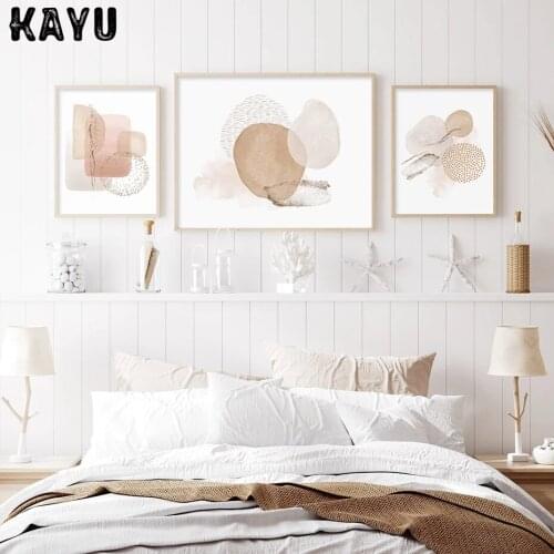 Modern Abstract Beige Pink Geometric Canvas Painting Boho Poster and Print Wall Art Pictures for Bedroom Living Room Home Decor