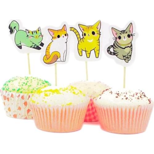 Pet Cat Theme Picks Decoration Cupcake Toppers Baby Shower Supplies Happy Birthday Party Boys Kids Favors Cartoon Cake 24pcs/lot