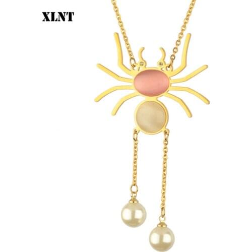 XLNT new fashion spider halloween Pendants round cross chain short long Mens Womens Gold necklace Jewelry Gift