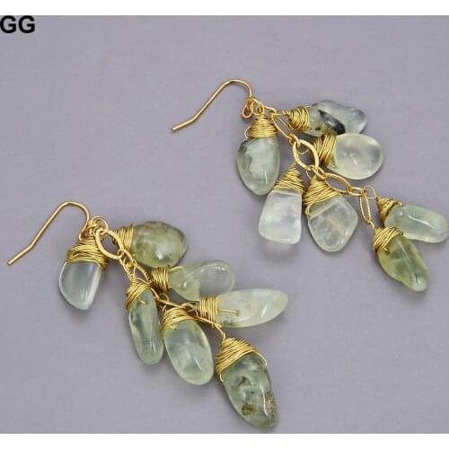 GuaiGuai Jewelry Natural Green Prehnites Wrap Gold Color Plated Hook Dangle Earrings For Women