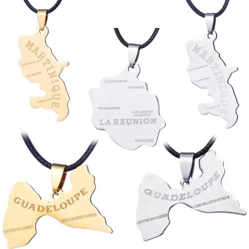 ZRM Jewelry Stainless steel Necklace France Guadeloupe Martinique Lareunion Map Pendant For Men Women Gifts