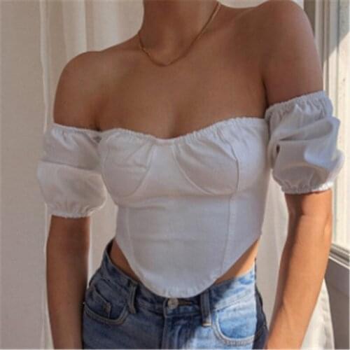 2020 New Style Women´s Off Shoulder Puff Sleeved Top Retro Palace Style Slim T-Shirt Fashion Street Shooting Clothing
