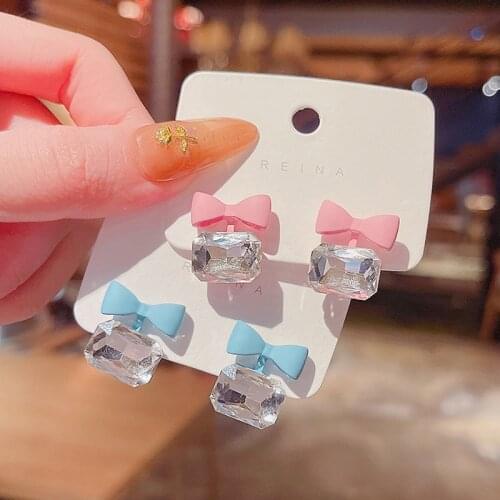 New Simple Stylish Bowknot Women Stud Earrings Shiny Crystal Exquisite Versatile Female Earring Fashion Jewelry Pretty Gift