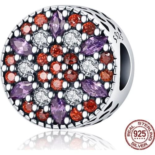 New 100% 925 Sterling Silver for Women Fine Fashion Jewelry Gift Round with Brick Beads Charm Fit Original DIY Pandora Bracelet