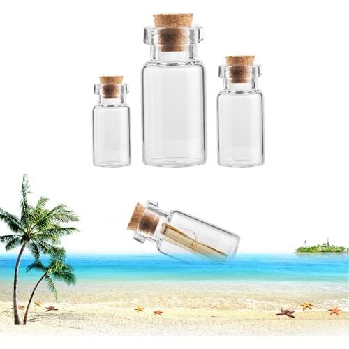 1/10Pcs 2/3/10ml Clear Vials Glass Message Bottle Empty Tiny Wishing Bottle With Cork Stopper Blank Transparent Small Containers