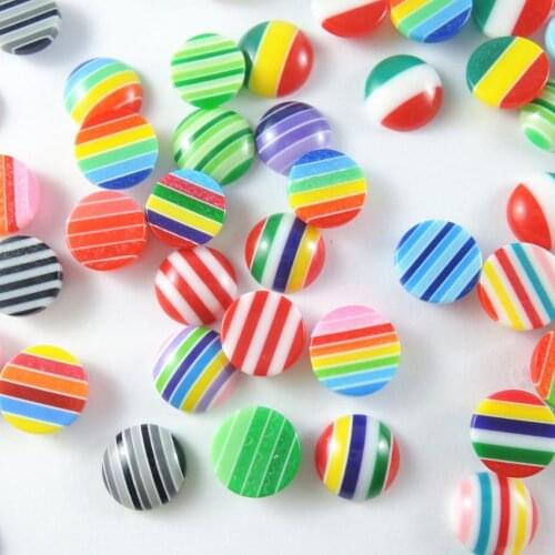 10MM 100pcs Colorful Mixed colors nail Art Cabochon Resin Round Half Flat Back Stripe Beads Scrapbook Beads Decorate Craft