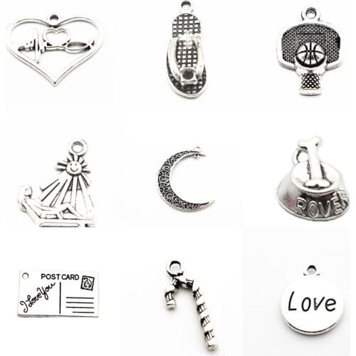 12pcs/lot Silver Alloy best friend love Pendant Dangle Charms Lobster Clasp Hanging Charm fit Bracelet&Necklace
