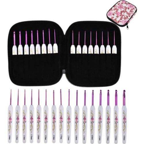16pcs/set Soft Grip Crochet Hook Set Handle Aluminum Mix Sizes Classical Style Crochet Hook Scarf Sweater Weave Craft
