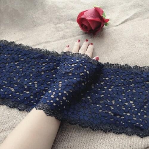 2meter/lot 18cm Exquisite Dark Navy Blue Stretch Thicken Elastic Lace Trims Handmade Applique Flower Embroidered X592