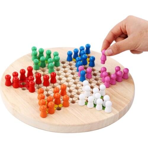 2 in 1 Double-Faced Folding Wooden Chinese Checkers Go Game Board Set Family Toy