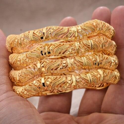 4Pcs/set Dubai Luxury new 24K gold Banlegs for Women Indian bride Ethiopia Bangles&Bracelets African Indian wedding Woman gifts