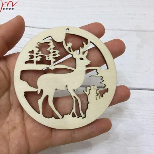 50pcs laser cut Christmas ornaments Natural wood Christmas decorations deer ornament