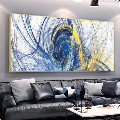 Abstract Art Yellow Blue Lines Canvas Painting Wall Art Posters Prints Wall Pictures for Living Room Home Wall Cuadros Decor