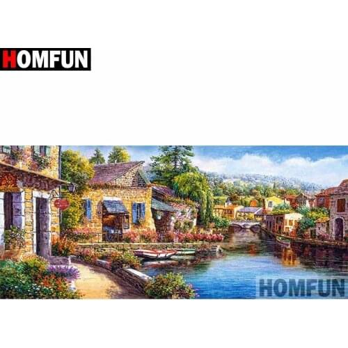 HOMFUN Full Square/Round Drill 5D DIY Diamond Painting "Landscape lake house" Embroidery Cross Stitch 5D Home Decor Gift A30263