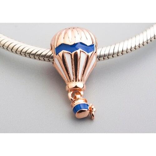 Authentic S925 Silver Mixed Enamel Rose Air Balloon Pendant Hanging Bead Charm for Women Bracelet Bangle DIY Jewelry