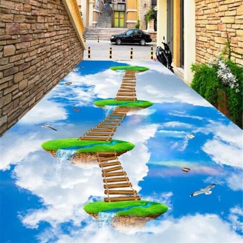 Beibehang Sky suspended on the island of the wooden bridge 3D outdoor painting self-adhesive 3D floor floor decoration wallpaper