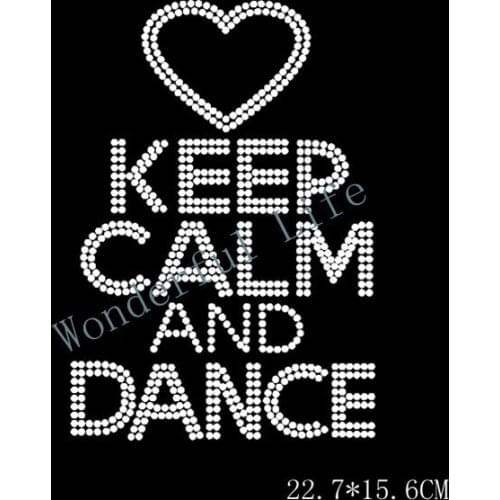 Free Shipping hot fix keep calm and dance image for you hotfix rhinestone iron on transfers design for kids