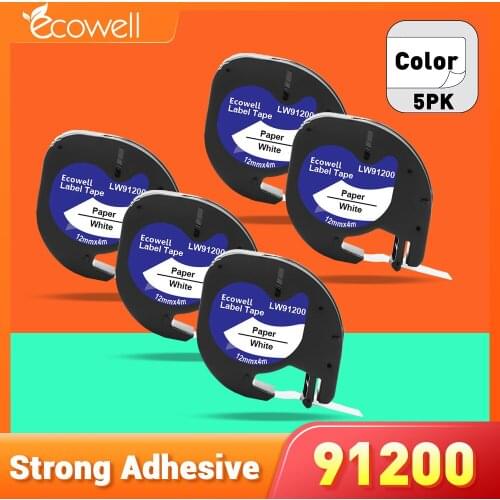 Ecowell 12mm x 4m Paper Label Tapes Compatible Dymo LetraTag 91200 Black on White for QX 50, XR, XM,LT-100H, LT-100T label maker