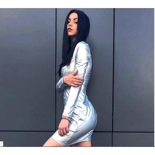 Thunder Light Turtleneck Long Sleeve Dress Women Sexy Fashion Party Dresses Nightclub Lady Vestidos De Fiesta De Noche