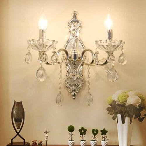 European Style Zinc Alloy Crystal Lamp Bedroom Bedside Living Room Wall Hotel Aisle Corridor Wall Lamp